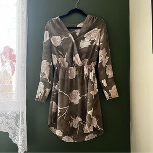 DEX Olive Floral Faux Wrap Dress size Small